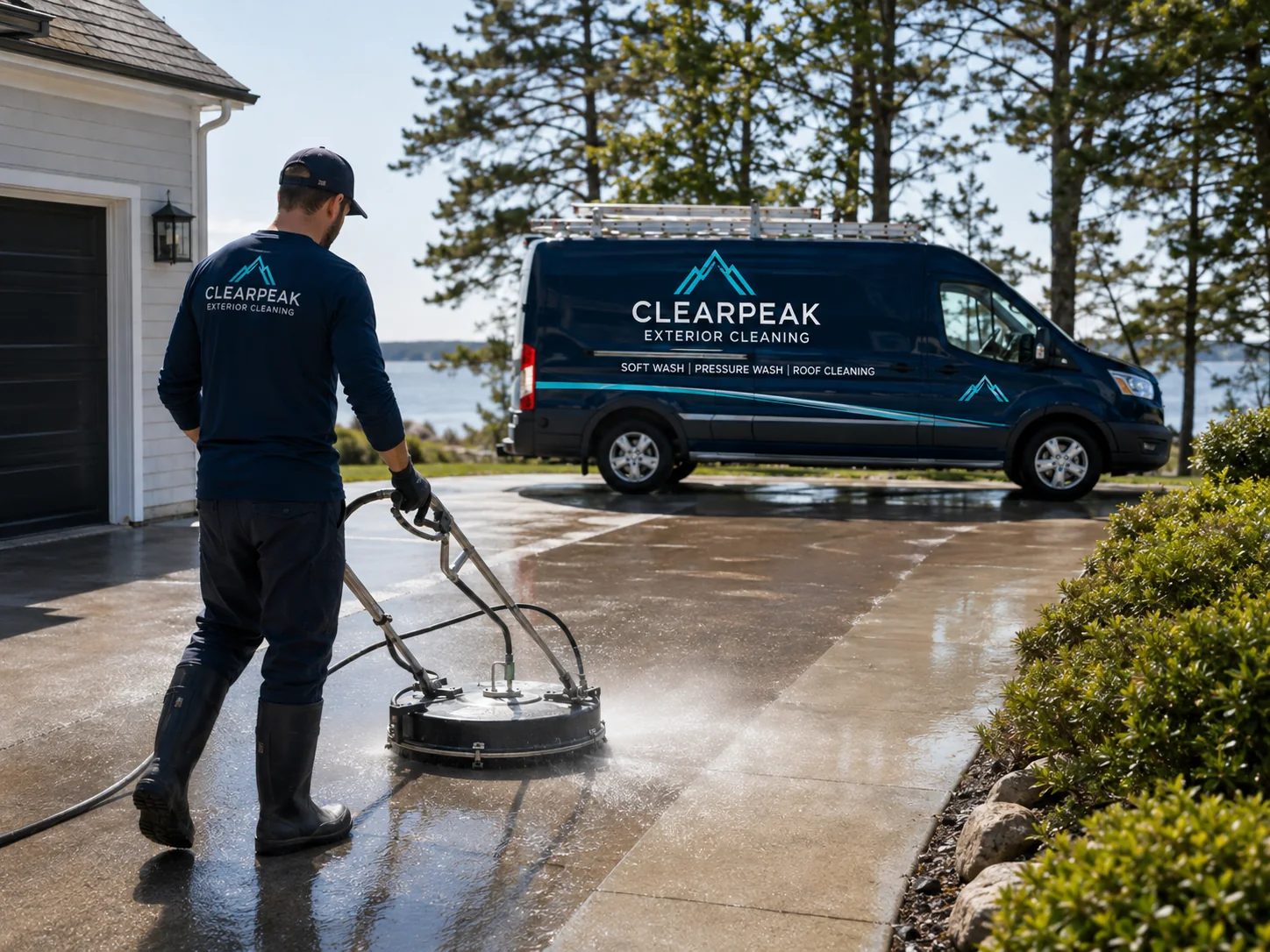 Professional driveway and concrete cleaning using a surface cleaner