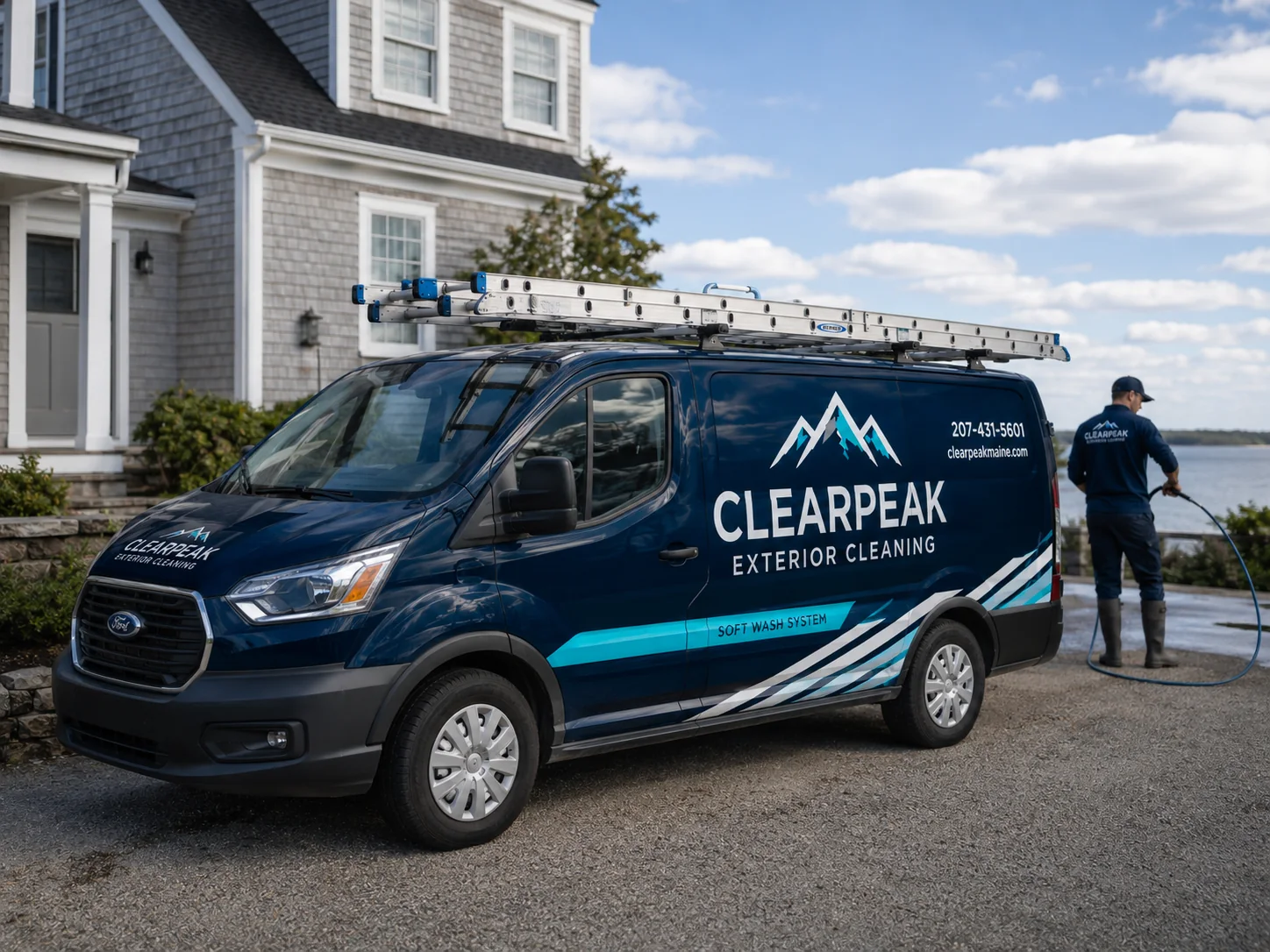 Southern Shine Exterior Cleaning work van with ladder rack